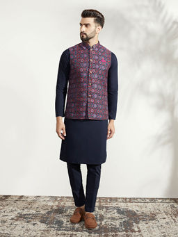 KISAH - Men Multi Coloured Woven Silk Blend Jacquard Kurta Jacket Trouser Set with Ethnic Motifs
