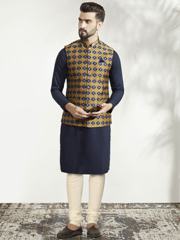 KISAH - Men Mustard Kurta Jacket Churidar Set (Set of 3)