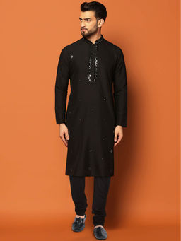 KISAH - Men Black Kurta Churidar (Set of 2)