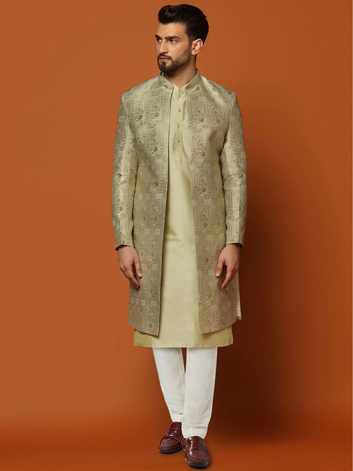 KISAH Men Green Kurta Sherwani Trouser (Set of 3)