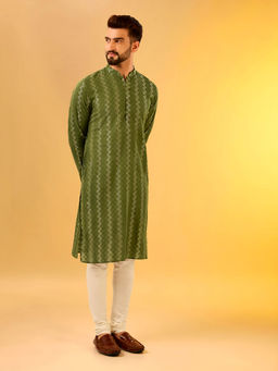 KISAH - Men Olive Kurta Churidar (Set of 2)