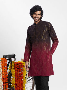 KISAH - Men Black, Maroon Ombre Cotton Blend Kurta with Abstract Print