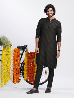 KISAH - Men Black Kurta Trousers (Set of 2)