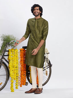 KISAH - Men Olive Kurta Churidar (Set of 2)
