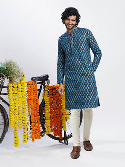 KISAH - Men Blue Kurta Churidar (Set of 2)