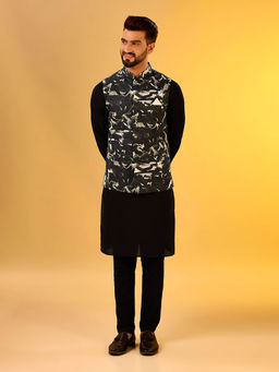 KISAH - Men Black Kurta Jacket Trouser Set (Set of 3)