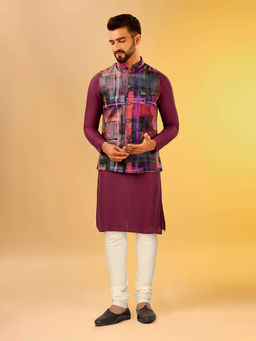 KISAH - Men Multi-Color Kurta Jacket Churidar Set (Set of 3)