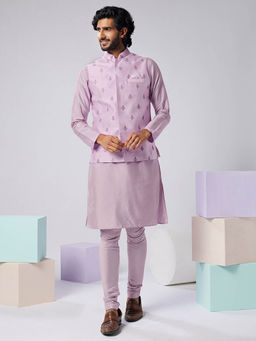 KISAH - Men Lavender Kurta Jacket Churidar Set (Set of 3)