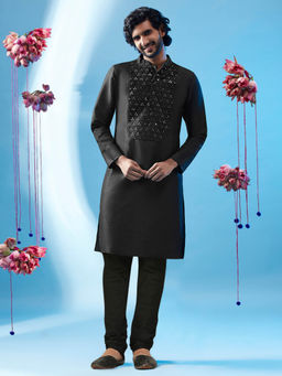 KISAH - Men Black Kurta Churidar (Set of 2)