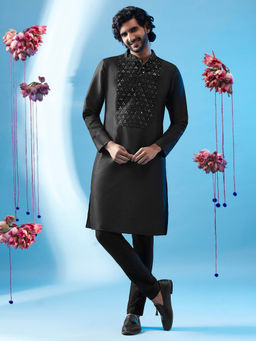 KISAH - Men Black Kurta Trousers (Set of 2)