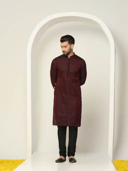 KISAH - Men Maroon Kurta Churidar (Set of 2)
