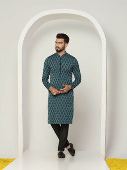 KISAH - Men Blue Kurta Trousers (Set of 2)