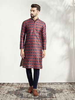 KISAH - Men Red Kurta Trousers (Set of 2)