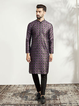 KISAH - Men Purple Kurta Trousers (Set of 2)