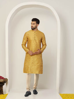 KISAH - Men Mustard Kurta Churidar (Set of 2)