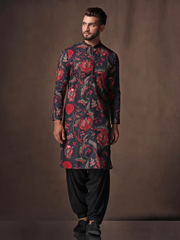 KISAH - Men Black Kurta Patiala (Set of 2)