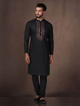 KISAH - Men Black Kurta Churidar (Set of 2)