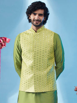 KISAH - Men Green Nehru Jacket