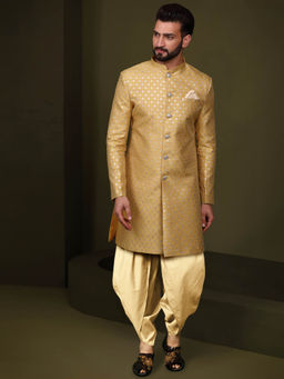 KISAH - Men Mustard Sherwani Dhoti Pant Set (Set of 2)