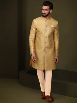 KISAH - Men Mustard Sherwani Trouser Set (Set of 2)