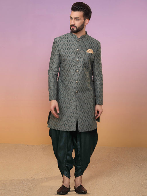 KISAH Men Green Sherwani Dhoti Pant (Set of 2)