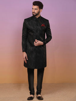 KISAH - Men Black Sherwani Churidar Set (Set of 2)