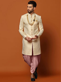 KISAH - Men Cream Sherwani Dhoti Pant Set (Set of 2)