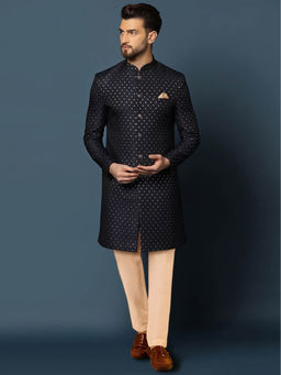 KISAH - Men Black Sherwani Trouser Set (Set of 2)