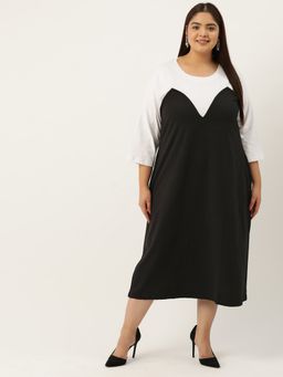 theRebelinme - Plus Size Womens Black & White Color Block Cotton Midi Dress