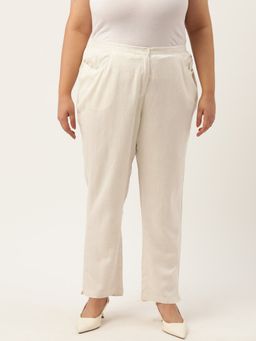 theRebelinme - Plus Size Womens Natural Solid Color Tapered Linen Trousers