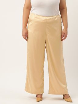 theRebelinme - Plus Size Womens Gold Solid Color High Rise Satin Trousers