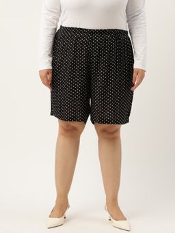 theRebelinme - Plus Size Womens Black Polka Dot Printed High Rise Shorts