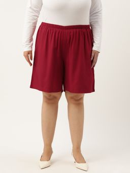theRebelinme - Plus Size Womens Maroon Solid Color High Rise Shorts