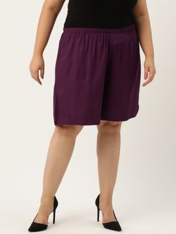 theRebelinme - Plus Size Womens Plum Solid Color High Rise Shorts