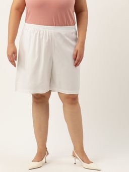 theRebelinme - Plus Size Womens White Solid Color High Rise Shorts