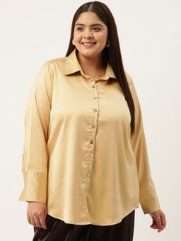 theRebelinme - Plus Size Womens Gold Solid Color Party Wear Satin Shirt