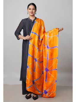 Unnati Silks - Orange Pure Handloom Clamp Dyeing Mysore Silk Dupatta Uds5101