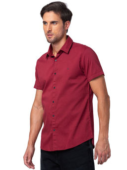 Spykar - Red Half Sleeves Dyed Cotton Poly Lycra Shirt for Men