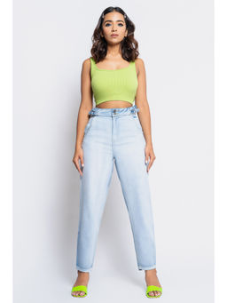 FREAKINS - Blue Ice Wash Adjustable Baggy Jeans