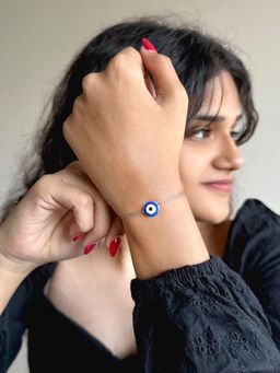 Silberry - 925 Sterling Silver Dark Navy Blue Evil Eye Shield Bracelet for Women