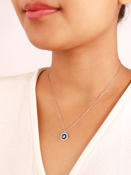 Silberry - 925 Sterling Silver Dark Navy Blue Round Evil Eye Necklace for Women