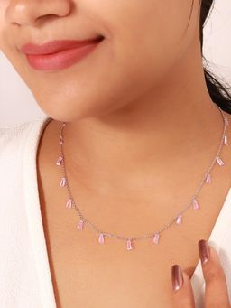 Silberry - 925 Sterling Silver Pink Radiant Necklace for Women