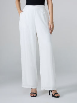 Twenty Dresses by Nykaa Fashion - Off White Solid Wide Leg Pant