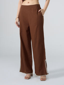 Twenty Dresses by Nykaa Fashion - Brown Lace Detail Relaxed Fit Pant
