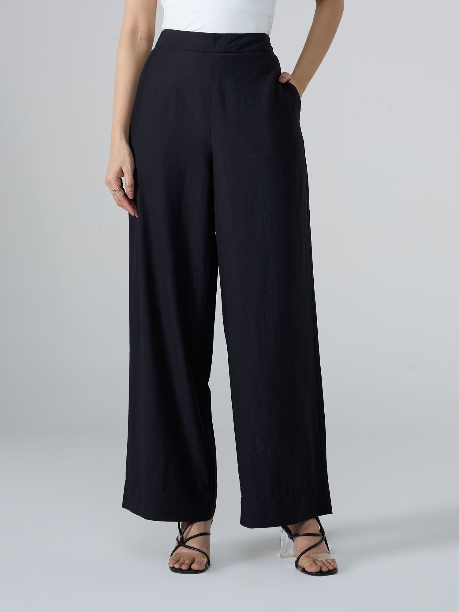 Black High Waist Elasticated Back Pant-image-4