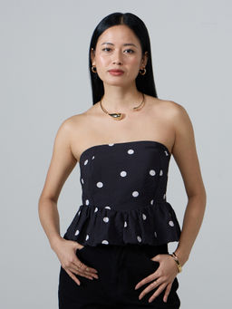 Twenty Dresses by Nykaa Fashion - Black Polka Dot Balloon Hem Tube Top