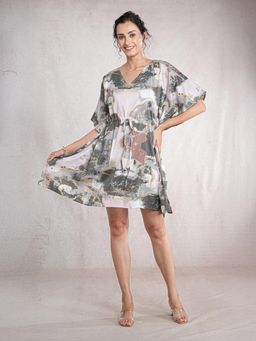 CrossKulture - Women Grey Free Size Soft and Light Weight Mini Kaftan Dress