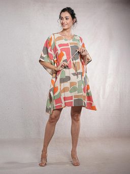 CrossKulture - Women Multi-Color Free Size Soft and Light Weight Mini Kaftan Dress