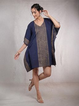 CrossKulture - Women Blue Free Size Soft and Light Weight Mini Kaftan Dress