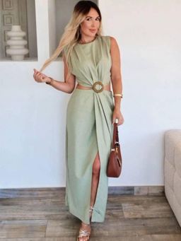 MISS MOSA BY AKANKSHA - Green Galina Waist Cut-Out Slit Maxi Dress